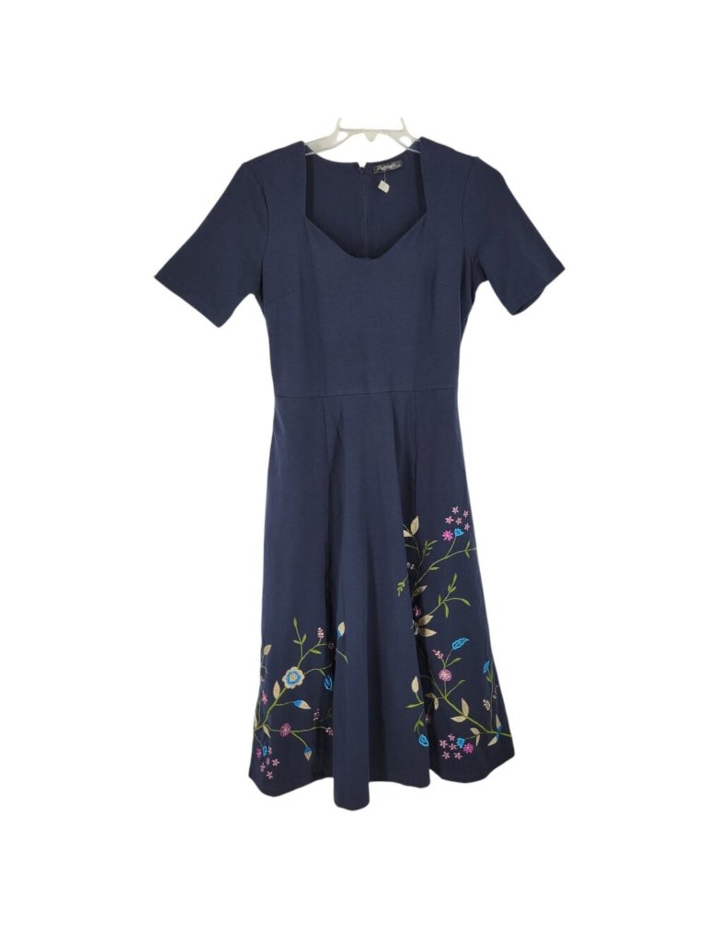 Eshakti 12 Navy Floral Embroidered Fit Flare Dress Cottagecore Romantic Boho